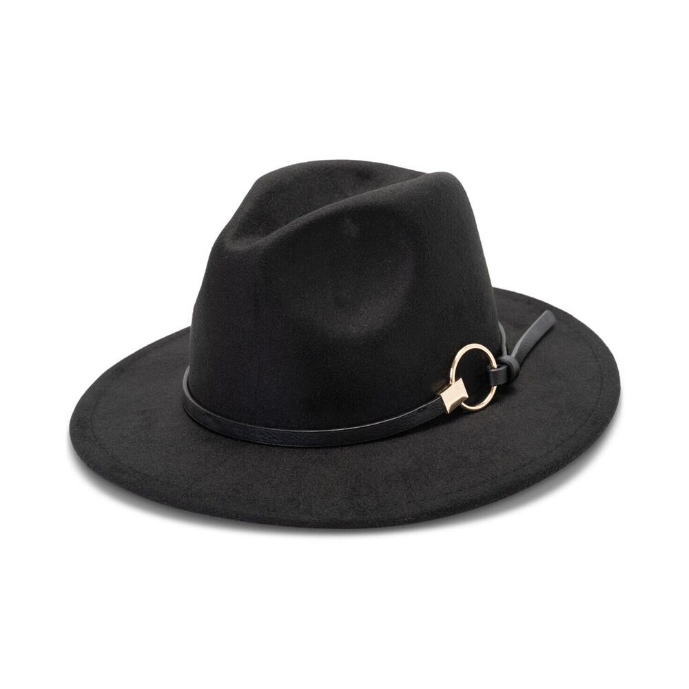 INC International Concepts Women's Panama Hat With Hardware Ring Black